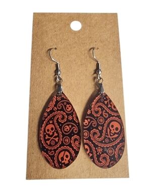 Crimson Skull Paisley Acrylic Drop Earrings